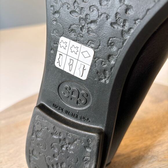 SAS Black Leather Ballet Scenic Flats Comfort Shoes Made in USA Women’s Size 8 - Picture 10 of 11